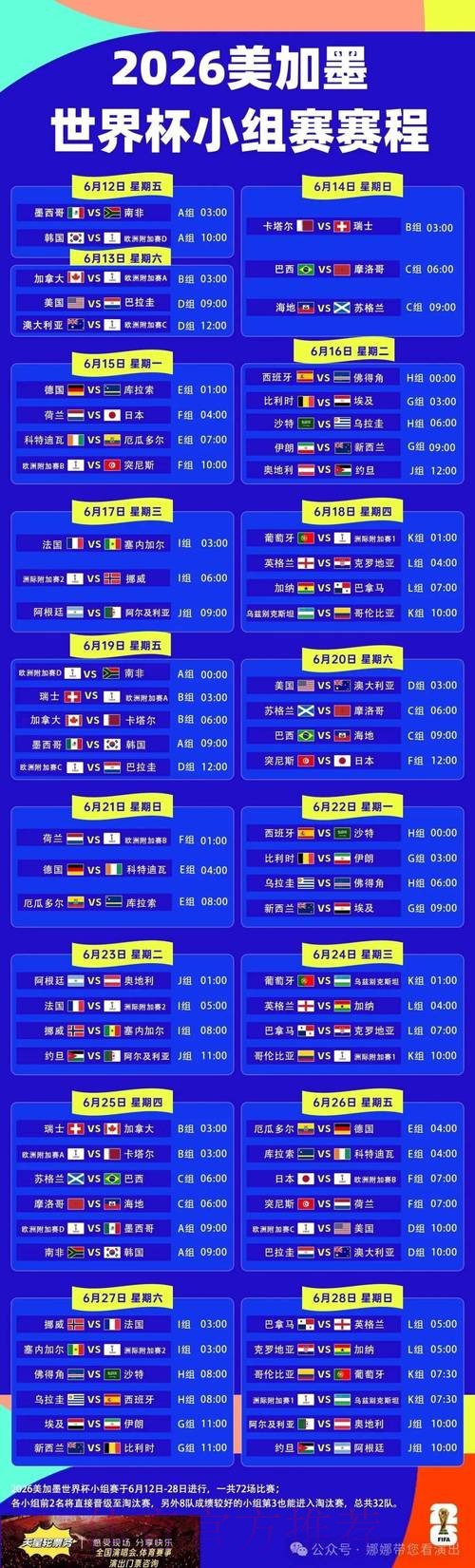 2026世界杯每日赛程官方发布比赛时间表免费观看 2026世界杯每日赛程官方发布比赛时间表免费观看